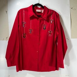 ** CHRISTMAS** Holiday Women's Red Long-sleeve Button Up Shirt szXL
